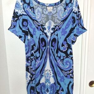 Beige by eci Blue and Black Swirl Blouse